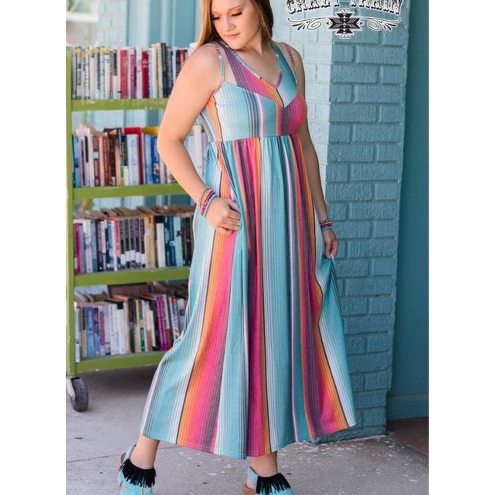 Crazy Train Colorful Serape print maxi dress